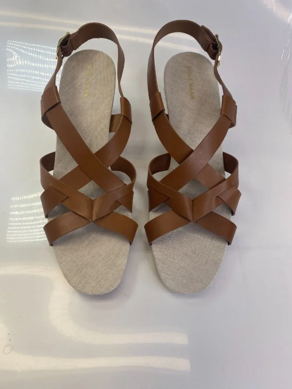 Cole Haan Women's Crystal Brown Espadrille Wedge Sandal 70mm Sz 11